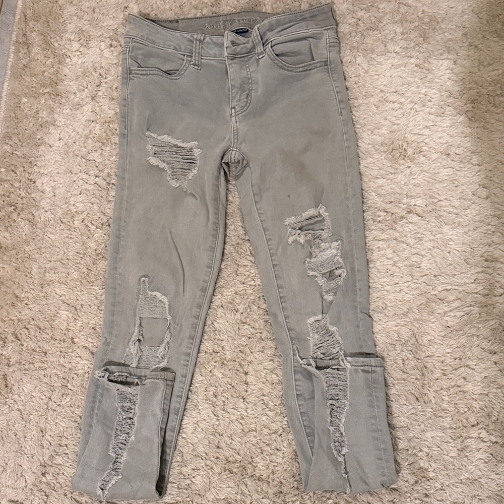 Women’s Distressed Gray Ripped Jeans - American Eagle